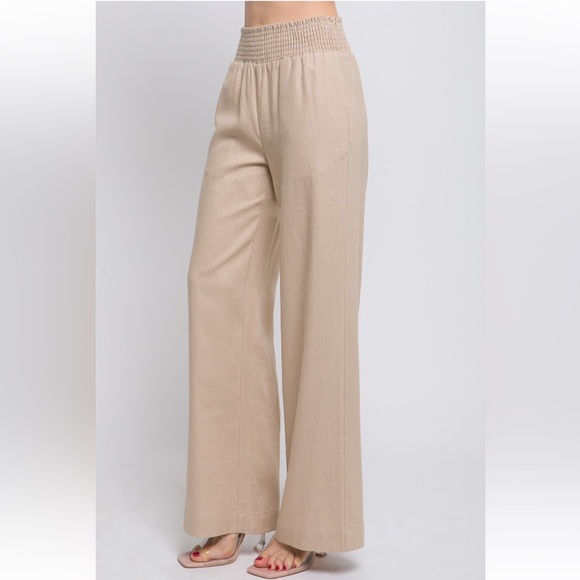 04 Linen Blend Smocked Waist Wide leg pant - Picture 4 of 4